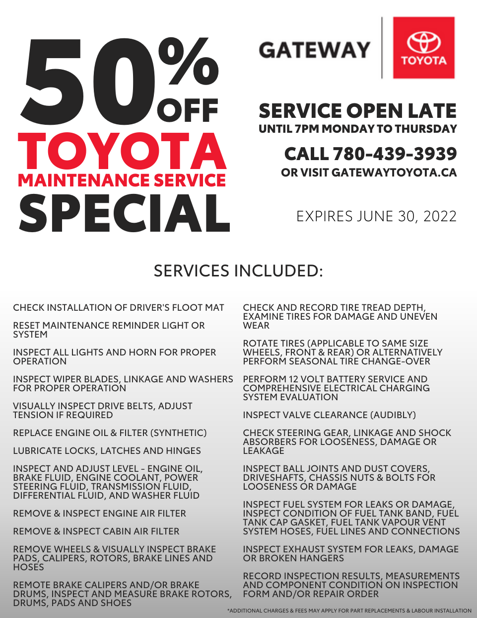 50% Off Toyota Maintenance Service Special